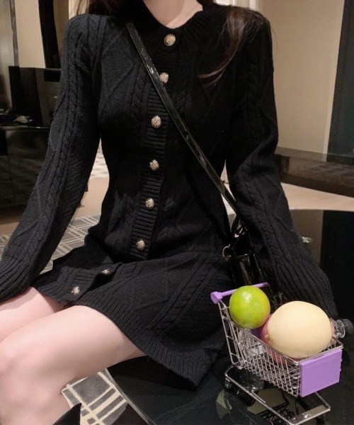 Miniministore(ミニミニストア)の「ケーブル編みニットワンピースミニ丈韓国風(ワンピース・レディース・ピンク/アイボリー/ブラック・FREE)」の13枚目の写真