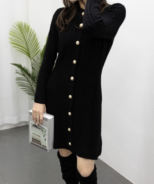 Miniministore(ミニミニストア)の「ケーブル編みニットワンピースミニ丈韓国風(ワンピース・レディース・ピンク/アイボリー/ブラック・FREE)」の4枚目の写真