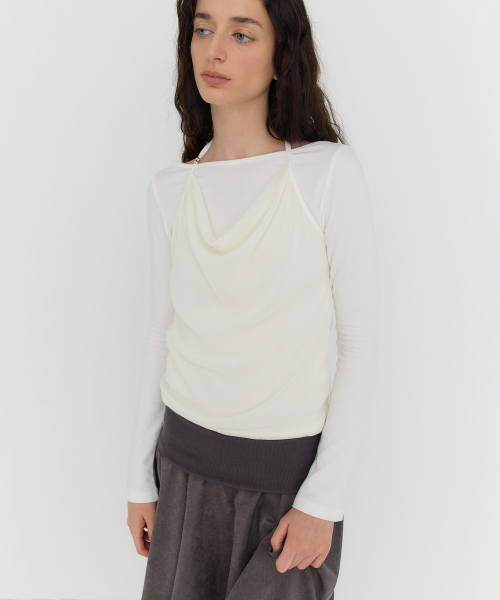 DEARSTALKER(ディアストーカー)の「MIKA COWL HALTER LAYERED T - WHITE(Tシャツ/カットソー・レディース・その他・FREE)」の1枚目の写真