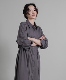 【Et】Linen-blend Waist Drawstring Shirt Dress