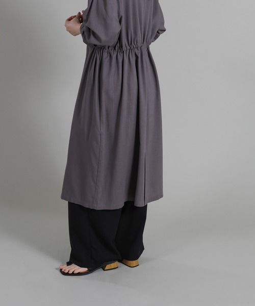 select MOCA Et(セレクトモカエト)の「【Et】Linen-blend Waist Drawstring Shirt Dress(シャツワンピース・レディース・ネイビー/ダークグレー・FREE)」の10枚目の写真