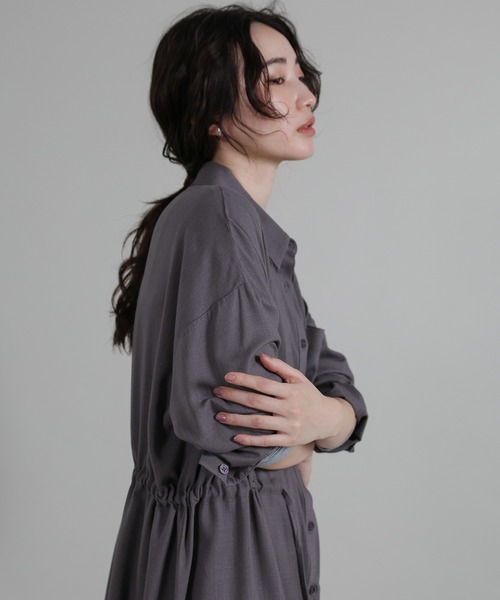 select MOCA Et(セレクトモカエト)の「【Et】Linen-blend Waist Drawstring Shirt Dress(シャツワンピース・レディース・ネイビー/ダークグレー・FREE)」の8枚目の写真
