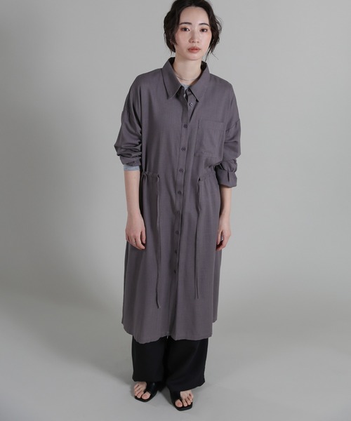 select MOCA Et(セレクトモカエト)の「【Et】Linen-blend Waist Drawstring Shirt Dress(シャツワンピース・レディース・ネイビー/ダークグレー・FREE)」の14枚目の写真