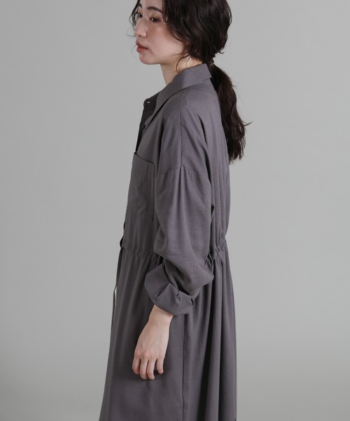 select MOCA Et(セレクトモカエト)の「【Et】Linen-blend Waist Drawstring Shirt Dress(シャツワンピース・レディース・ネイビー/ダークグレー・FREE)」の9枚目の写真