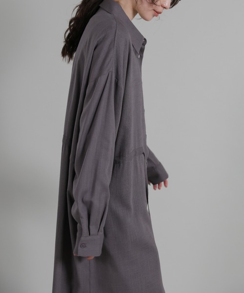 select MOCA Et(セレクトモカエト)の「【Et】Linen-blend Waist Drawstring Shirt Dress(シャツワンピース・レディース・ネイビー/ダークグレー・FREE)」の17枚目の写真