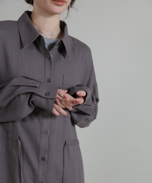 select MOCA Et(セレクトモカエト)の「【Et】Linen-blend Waist Drawstring Shirt Dress(シャツワンピース・レディース・ネイビー/ダークグレー・FREE)」の15枚目の写真