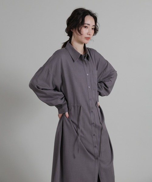 select MOCA Et(セレクトモカエト)の「【Et】Linen-blend Waist Drawstring Shirt Dress(シャツワンピース・レディース・ネイビー/ダークグレー・FREE)」の11枚目の写真