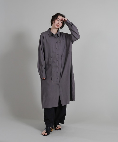 select MOCA Et(セレクトモカエト)の「【Et】Linen-blend Waist Drawstring Shirt Dress(シャツワンピース・レディース・ネイビー/ダークグレー・FREE)」の12枚目の写真