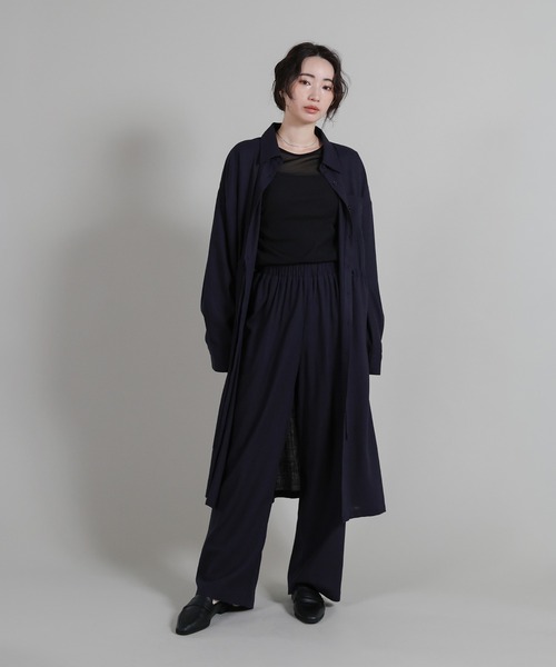 select MOCA Et(セレクトモカエト)の「【Et】Linen-blend Waist Drawstring Shirt Dress(シャツワンピース・レディース・ネイビー/ダークグレー・FREE)」の4枚目の写真