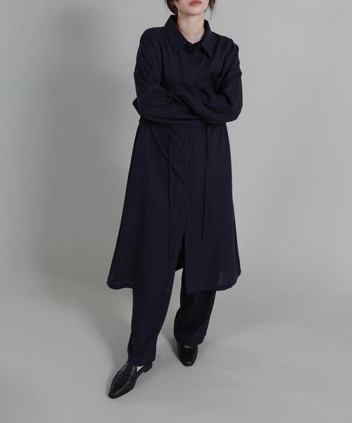 select MOCA Et(セレクトモカエト)の「【Et】Linen-blend Waist Drawstring Shirt Dress(シャツワンピース・レディース・ネイビー/ダークグレー・FREE)」の22枚目の写真
