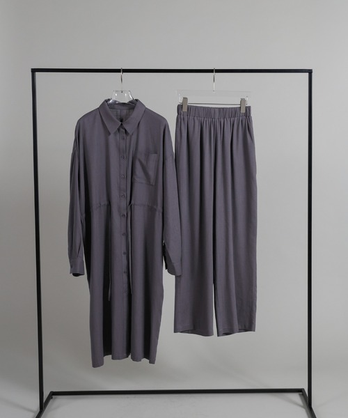 select MOCA Et(セレクトモカエト)の「【Et】Linen-blend Waist Drawstring Shirt Dress(シャツワンピース・レディース・ネイビー/ダークグレー・FREE)」の18枚目の写真