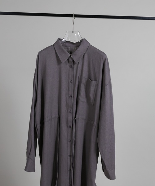 select MOCA Et(セレクトモカエト)の「【Et】Linen-blend Waist Drawstring Shirt Dress(シャツワンピース・レディース・ネイビー/ダークグレー・FREE)」の19枚目の写真