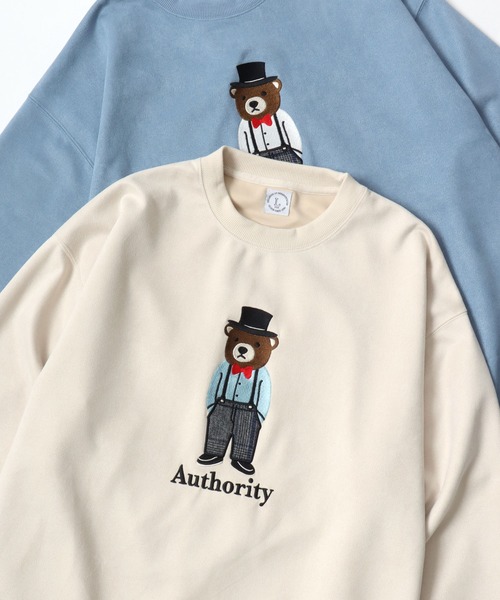 Lazar(ラザル)の「Bear Embroidery Faux Suede Sweat/オーバーサイズ フェイクスウェード クマ刺繍 スウェット トレーナー/レディース メンズ(スウェット・レディース・サックスブルー/グレー系その他/ホワイト系その他/グレー/チャコールグレー/アイボリー・M/L)」の3枚目の写真