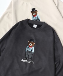 Bear Embroidery Faux Suede Sweat/オーバーサイズ フェイクスウェード クマ刺繍 スウェット トレーナー/レディース メンズ