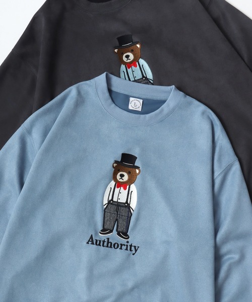 Lazar(ラザル)の「Bear Embroidery Faux Suede Sweat/オーバーサイズ フェイクスウェード クマ刺繍 スウェット トレーナー/レディース メンズ(スウェット・レディース・サックスブルー/グレー系その他/ホワイト系その他/グレー/チャコールグレー/アイボリー・M/L)」の1枚目の写真