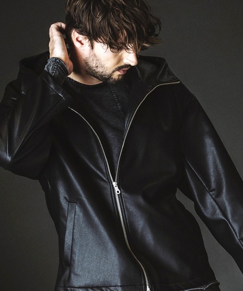 NO ID. レザービッグフードジャケット セール】【NO ID.】Synthetic Leather Big Hooded Blouson