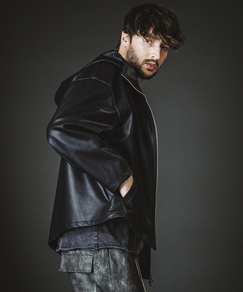 NO ID. レザービッグフードジャケット NO ID.（ノーアイディ）の「【NO ID.】Synthetic Leather Big Hooded