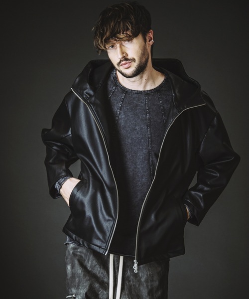 NO ID. レザービッグフードジャケット NO ID.（ノーアイディ）の「【NO ID.】Synthetic Leather Big Hooded