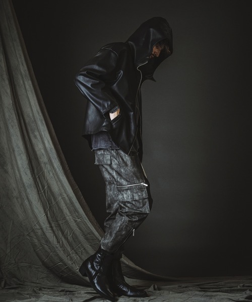 NO ID. レザービッグフードジャケット セール】【NO ID.】Synthetic Leather Big Hooded Blouson
