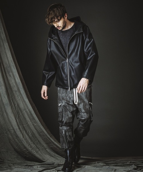 NO ID. レザービッグフードジャケット セール】【NO ID.】Synthetic Leather Big Hooded Blouson