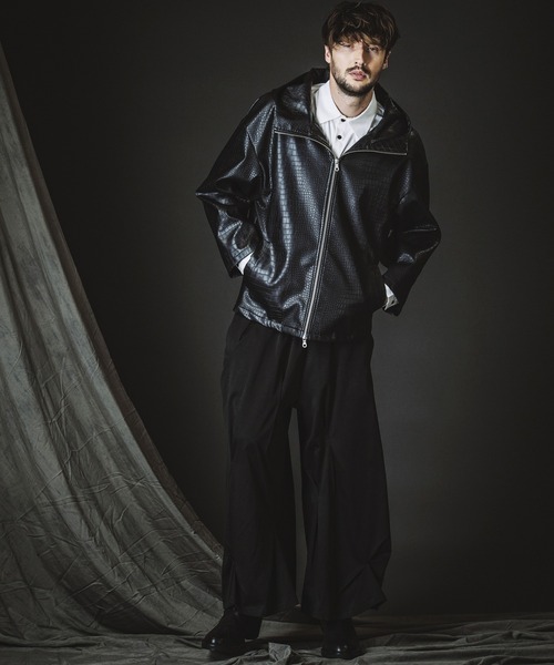 セール】【NO ID.】Synthetic Leather Big Hooded Blouson