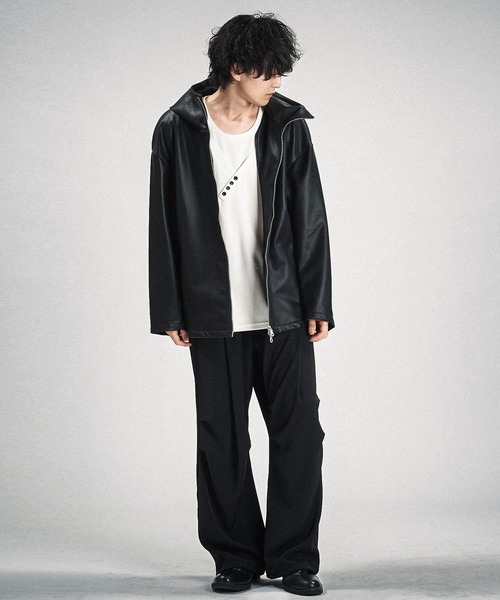 セール】【NO ID.】Synthetic Leather Big Hooded Blouson