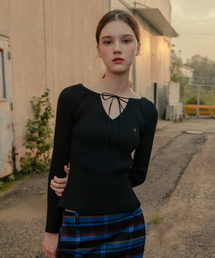 HARDCORE HAPPINESS（ハードコアハピネス）の「Vネックオープンタイニット_ブラック（ニット/セーター）」