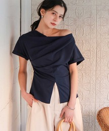 スリットデザインドレープ半袖Tシャツ