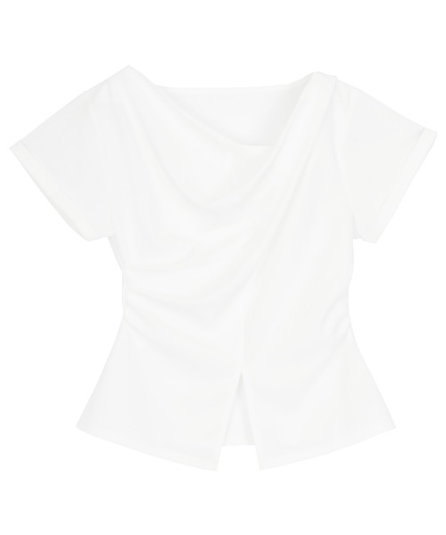 titivate(ティティベイト)の「スリットデザインドレープ半袖Tシャツ(Tシャツ/カットソー・レディース・ダークブラウン/ネイビー/オフホワイト/ライトイエロー/ブラック・S/L/M)」の21枚目の写真