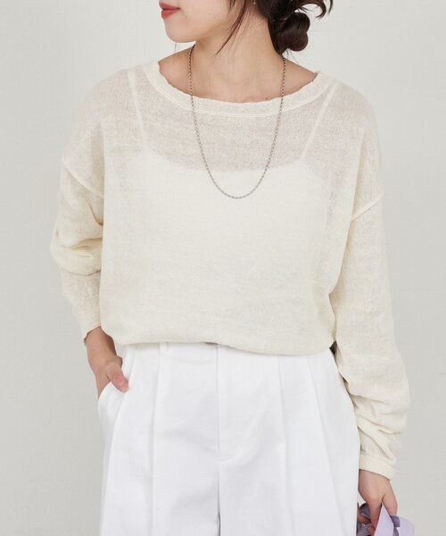 SHENERY（シーナリー）の「シアーワイドニット（ニット/セーター・レディース・ライトグレー/ミント/ブラック/オフホワイト・FREE）」の2枚目の写真