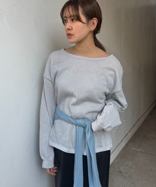 SHENERY（シーナリー）の「シアーワイドニット（ニット/セーター・レディース・ライトグレー/ミント/ブラック/オフホワイト・FREE）」の3枚目の写真