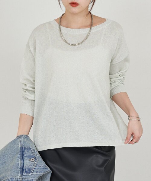 SHENERY（シーナリー）の「シアーワイドニット（ニット/セーター・レディース・ライトグレー/ミント/ブラック/オフホワイト・FREE）」の4枚目の写真