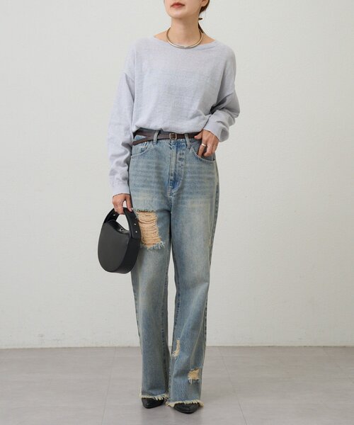 SHENERY（シーナリー）の「シアーワイドニット（ニット/セーター・レディース・ライトグレー/ミント/ブラック/オフホワイト・FREE）」の8枚目の写真