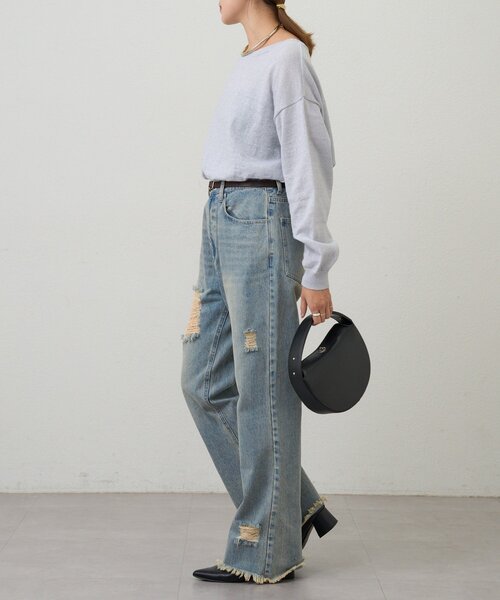 SHENERY（シーナリー）の「シアーワイドニット（ニット/セーター・レディース・ライトグレー/ミント/ブラック/オフホワイト・FREE）」の9枚目の写真