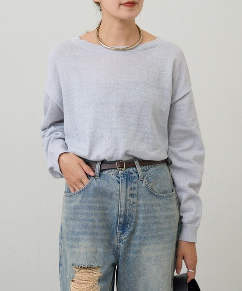 SHENERY（シーナリー）の「シアーワイドニット（ニット/セーター・レディース・ライトグレー/ミント/ブラック/オフホワイト・FREE）」の13枚目の写真