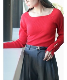 Te chichi（テチチ）の「【ZOZO限定】スクエアネック袖ボタンリブニットプルオーバー（ニット/セーター）」