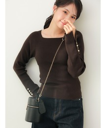 Te chichi | 【10色展開】スクエアネック袖ボタンリブニットプルオーバー(ニット/セーター)