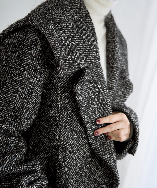 セール】ヘリンボンツイードビッグカラーコート（その他アウター