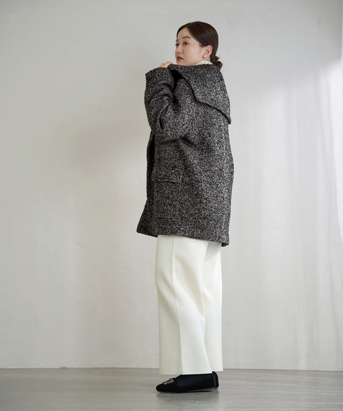 ヘリンボンツイードビッグカラーコート　iena 38 美品 セール】ヘリンボンツイードビッグカラーコート（その他アウター