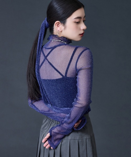 Ellno de Mavie(エルノデメヴィ)の「ボウタイツキラメシアートップス(Tシャツ/カットソー・レディース・ブラック/ブルー・FREE)」の2枚目の写真