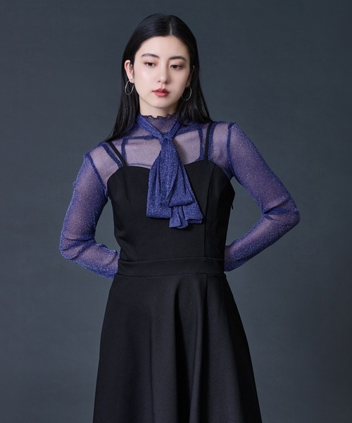 Ellno de Mavie(エルノデメヴィ)の「ボウタイツキラメシアートップス(Tシャツ/カットソー・レディース・ブラック/ブルー・FREE)」の5枚目の写真