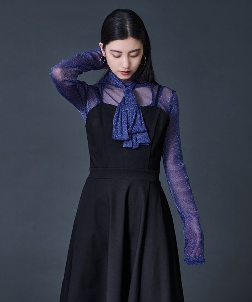 Ellno de Mavie(エルノデメヴィ)の「ボウタイツキラメシアートップス(Tシャツ/カットソー・レディース・ブラック/ブルー・FREE)」の6枚目の写真