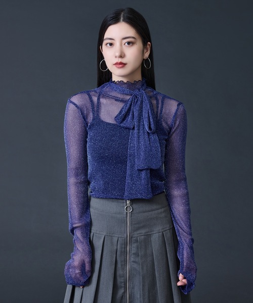 Ellno de Mavie(エルノデメヴィ)の「ボウタイツキラメシアートップス(Tシャツ/カットソー・レディース・ブラック/ブルー・FREE)」の19枚目の写真