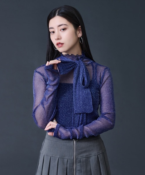 Ellno de Mavie(エルノデメヴィ)の「ボウタイツキラメシアートップス(Tシャツ/カットソー・レディース・ブラック/ブルー・FREE)」の18枚目の写真