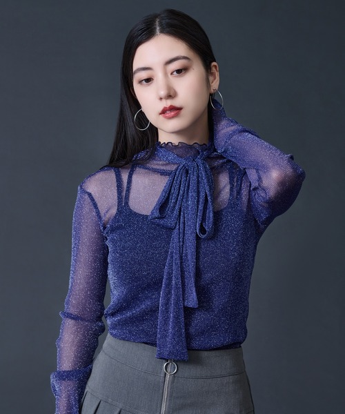 Ellno de Mavie(エルノデメヴィ)の「ボウタイツキラメシアートップス(Tシャツ/カットソー・レディース・ブラック/ブルー・FREE)」の17枚目の写真