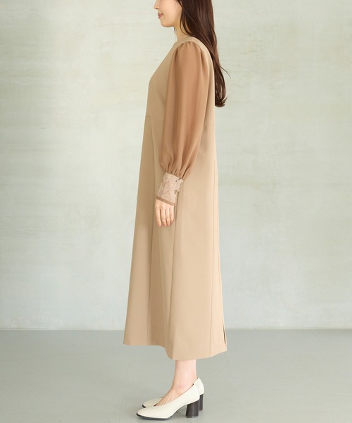 LAVEANGE(ラビアンジェ)の「シアースリーブ切替ワンピース│一枚で華やぐ/上品見え/ロングワンピース/オケージョン/洗える/レース/セレモニー(ドレス・レディース・モカ/ブラック・M/LL/3L/4L/5L)」の16枚目の写真