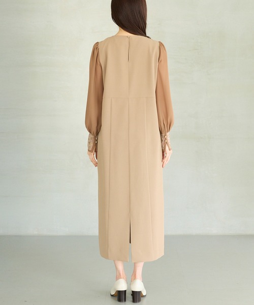 LAVEANGE(ラビアンジェ)の「シアースリーブ切替ワンピース│一枚で華やぐ/上品見え/ロングワンピース/オケージョン/洗える/レース/セレモニー(ドレス・レディース・モカ/ブラック・M/LL/3L/4L/5L)」の17枚目の写真