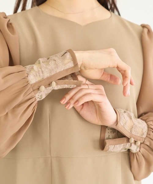 LAVEANGE(ラビアンジェ)の「シアースリーブ切替ワンピース│一枚で華やぐ/上品見え/ロングワンピース/オケージョン/洗える/レース/セレモニー(ドレス・レディース・モカ/ブラック・M/LL/3L/4L/5L)」の22枚目の写真