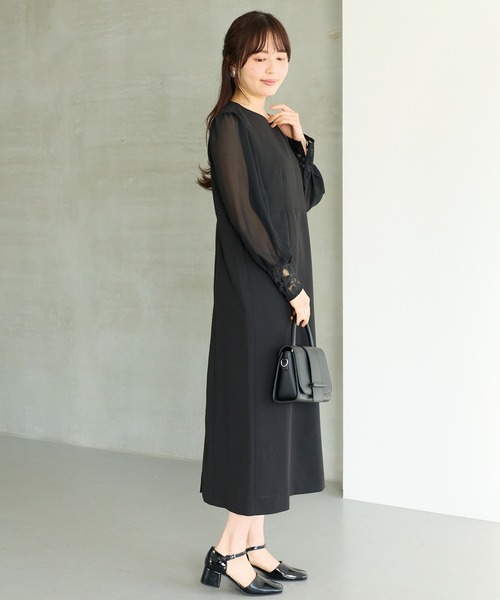 LAVEANGE(ラビアンジェ)の「シアースリーブ切替ワンピース│一枚で華やぐ/上品見え/ロングワンピース/オケージョン/洗える/レース/セレモニー(ドレス・レディース・モカ/ブラック・M/LL/3L/4L/5L)」の7枚目の写真