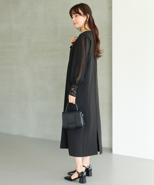 LAVEANGE(ラビアンジェ)の「シアースリーブ切替ワンピース│一枚で華やぐ/上品見え/ロングワンピース/オケージョン/洗える/レース/セレモニー(ドレス・レディース・モカ/ブラック・M/LL/3L/4L/5L)」の8枚目の写真